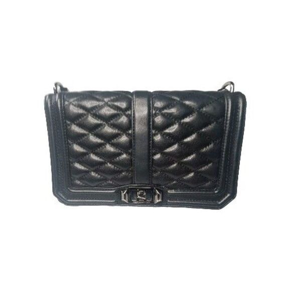 Rebecca Minkoff Diamond Quilted Leather Crossbody Black Shoulder Bag Medium - Picture 2 of 9